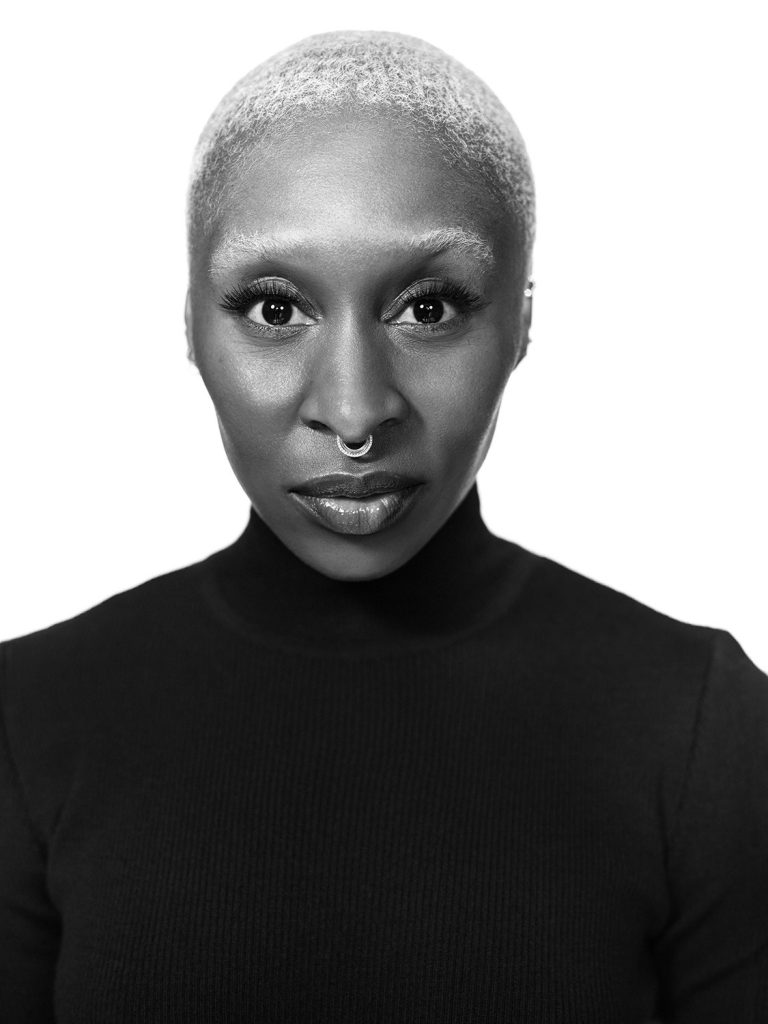 Black and White Headshot of Actress Cynthia Erivo